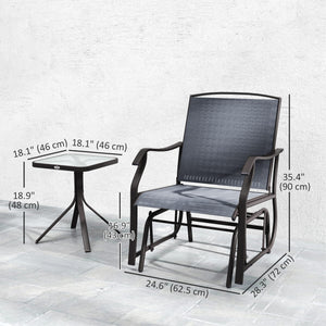 3 Piece Patio Glider Set Outdoor Gliders with Breathable Mesh Seat, Glass Top Table for Garden, Yard, Grey – view 2