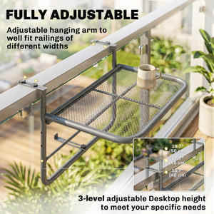 Adjustable Balcony Hanging Railing Table, Metal Mounting Mini Wall Desk Storage Rack – view 10