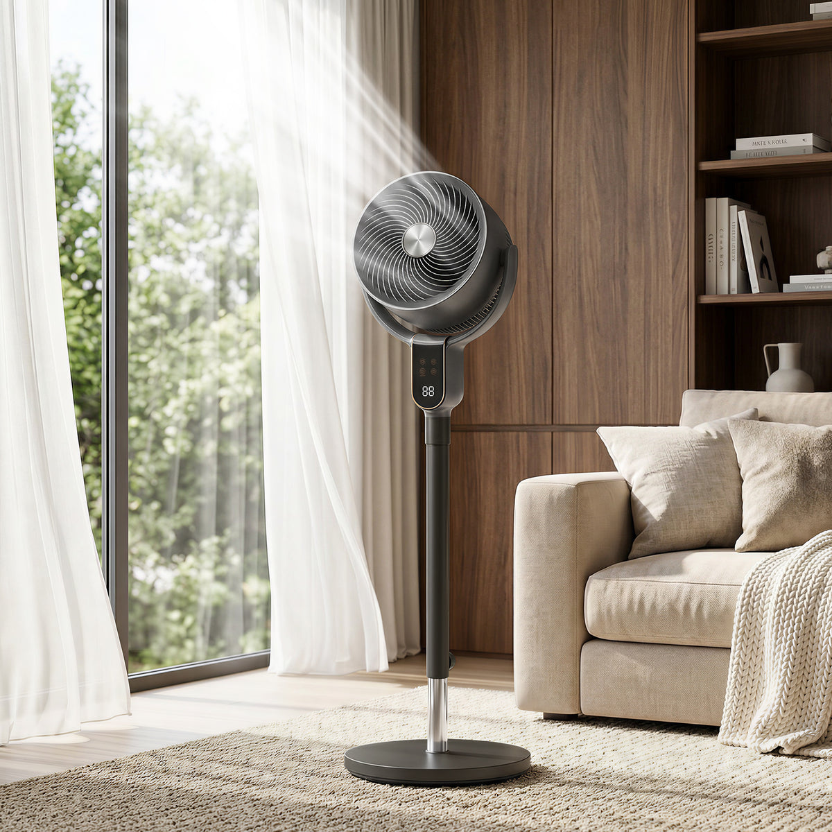 20dB Standing Fan for Bedroom, 70°+90° Auto Oscillating Fan with 8 Speeds, Remote Control, 12H Timer, Adjustable Height