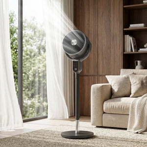 20dB Standing Fan for Bedroom, 70°+90° Auto Oscillating Fan with 8 Speeds, Remote Control, 12H Timer, Adjustable Height