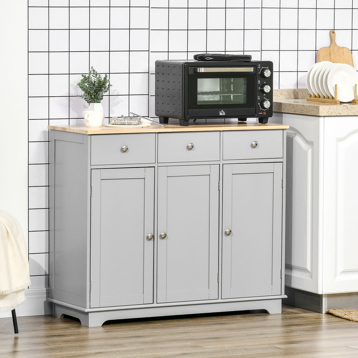 Modern Sideboard, Buffet Cabinet with Storage Cabinets, Drawers and Adjustable Shelves for Living Room, Grey