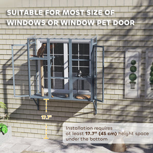Wooden Catio Outdoor, Cat Window Box Enclosure for 2-3 Large Cats with 2 Jumping Platforms & Scratching – view 6