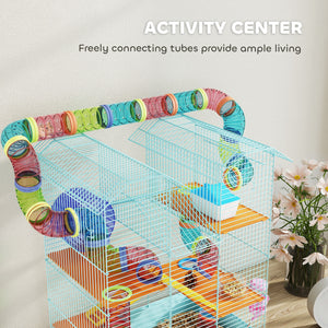 18.5" Hamster Cage, 5 Tiers Small Animal House with Tunnel Tube System, Exercise Wheel, Water Bottle, Blue – view 20