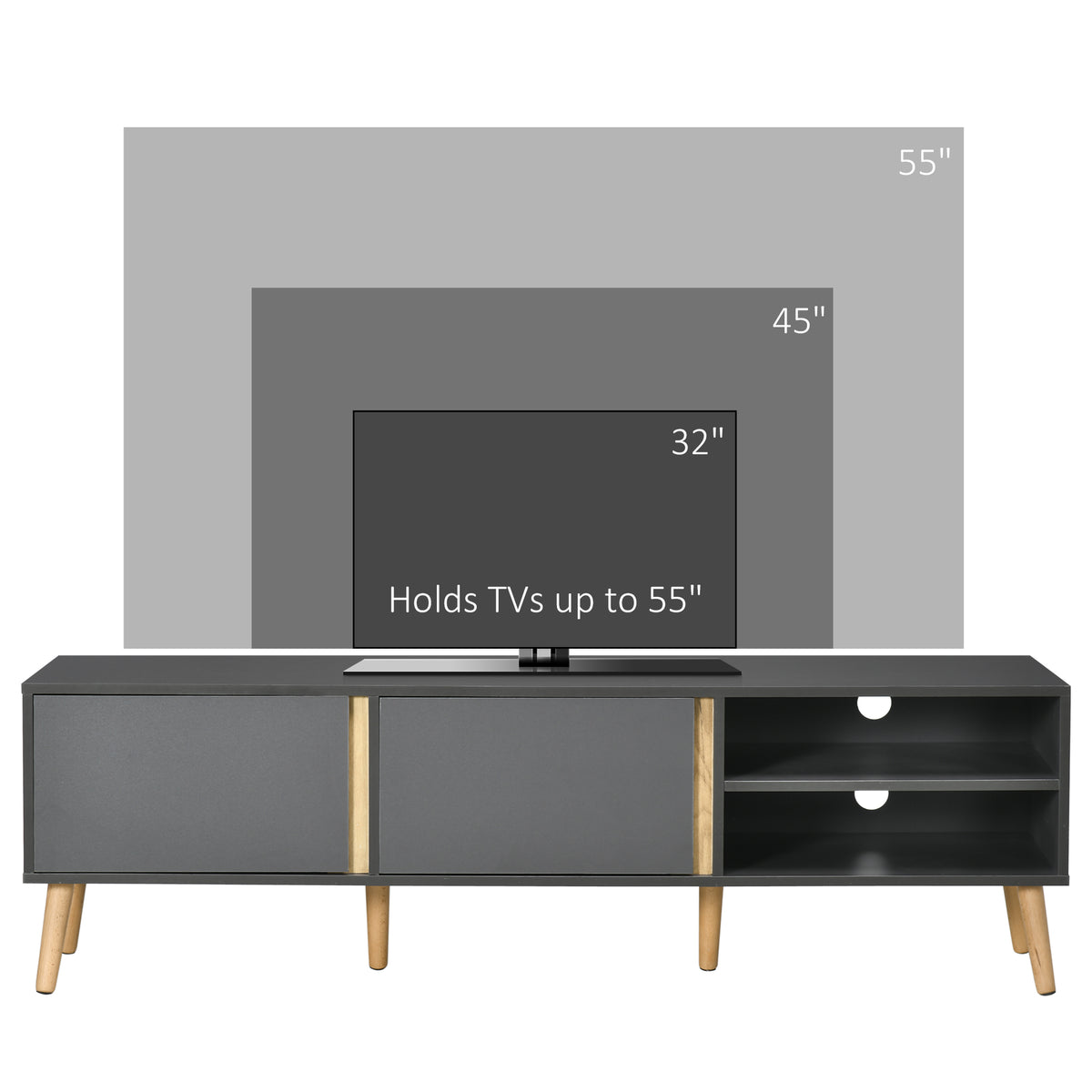 TV Stand for TVs up to 55", TV Cabinet with Shelves and Cable Holes, Entertainment Unit for Living Room, Dark Grey