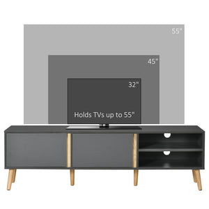 TV Stand for TVs up to 55", TV Cabinet with Shelves and Cable Holes, Entertainment Unit for Living Room, Dark Grey