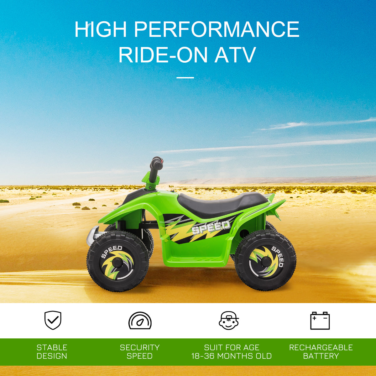 Aosom Kids Ride on ATV, 6V Battery Powered Quad Car with Forward, Reverse Switch, for Boys Girls 18-36 Months