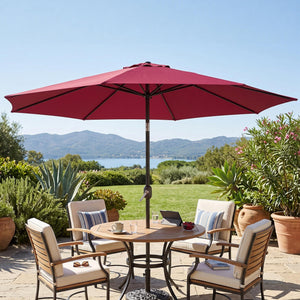 10' x 8' Round Market Umbrella, Patio Umbrella with Crank Handle and Tilt, Outdoor Parasol for Garden, Blue – view 56