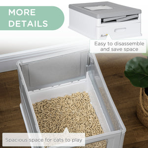 Top Entry Enclosed Kitty Litter Box with Scoop, Tray, Front Entry, Large Space, Foldable, Portable, Grey – view 3