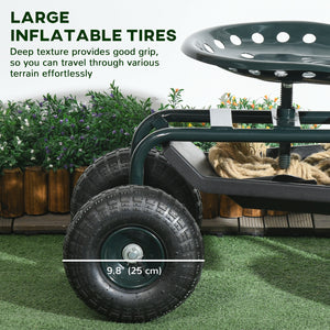 Garden Cart Garden Seat on Wheels with Tool Tray, 360° Swivel and Height Adjustable Seat, for Patio and Yard