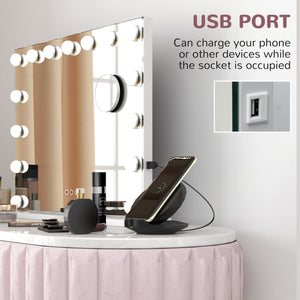 Hollywood Makeup Mirror with Lights, 3 Lighting Modes, USB Charging Port, Tabletop or Wall Mounted, White