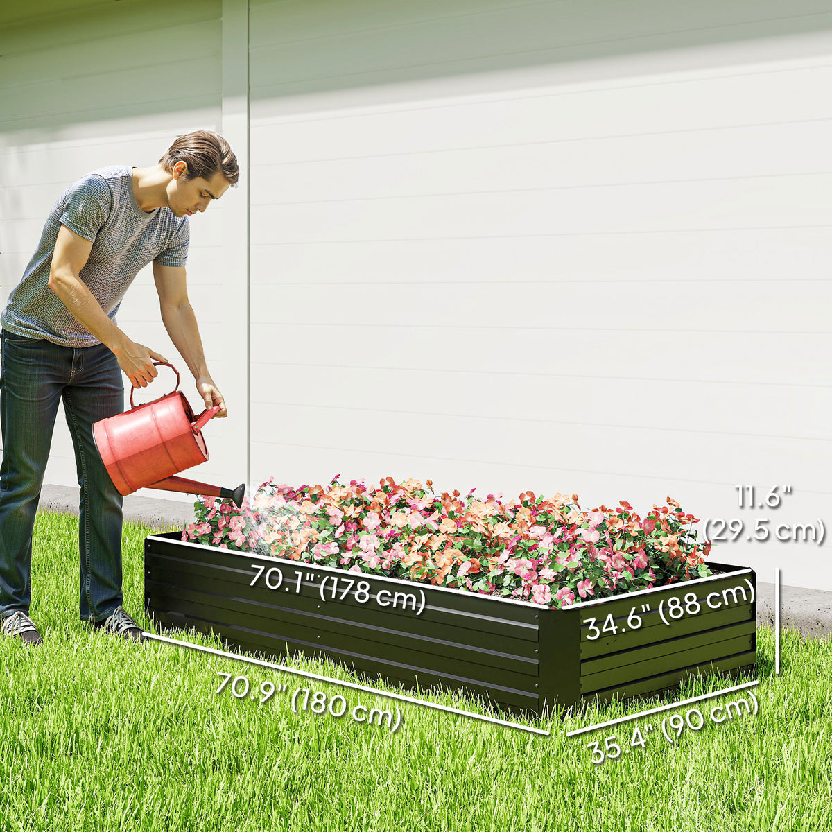 6' x 3' x 1' Raised Garden Bed with 2 Trellis Tomato Cages, Steel Frame Elevated Planter Box, Black – view 2