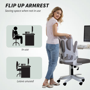 Ergonomic Office Chair, Swivel Desk Chair with Adjustable Lumbar Support and Height, Flip-up Armrests, Wheels, Grey