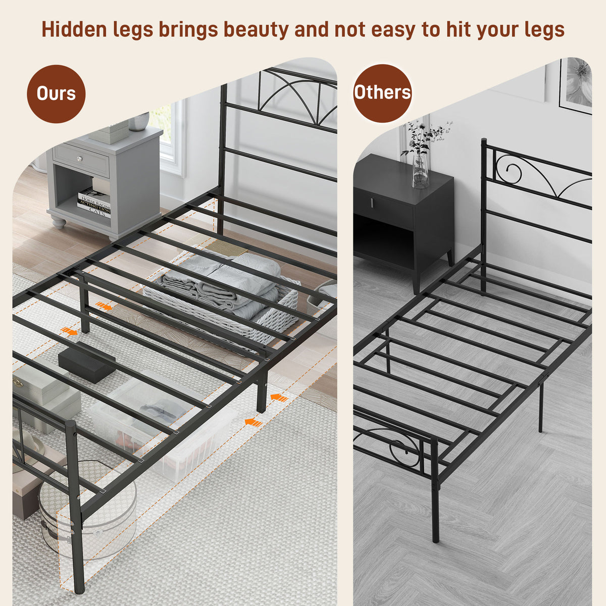 Metal Full Platform Bed Frame with Headboard, Steel Slat Support, Underbed Storage, No Box Spring Needed, Easy Assembly