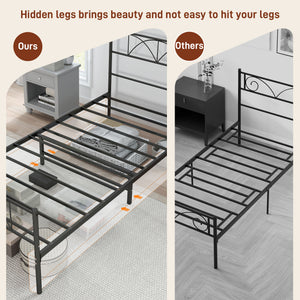 Metal Full Platform Bed Frame with Headboard, Steel Slat Support, Underbed Storage, No Box Spring Needed, Easy Assembly