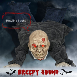 55.9 Inch/4.7ft Life Size Outdoor Halloween Decoration Hanging Mummy with Spider Web, Animated Prop Decor with Sound and Motion Activated, Light Up Eyes, Creepy Sound