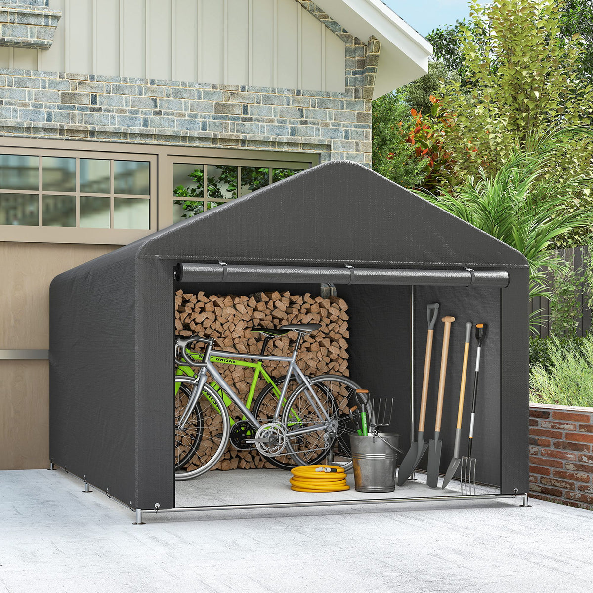 6.6' x 7.8' Portable Shed, Waterproof Bike Tent with Roll-up Zipper Door and Reinforced Galvanised Steel – view 13