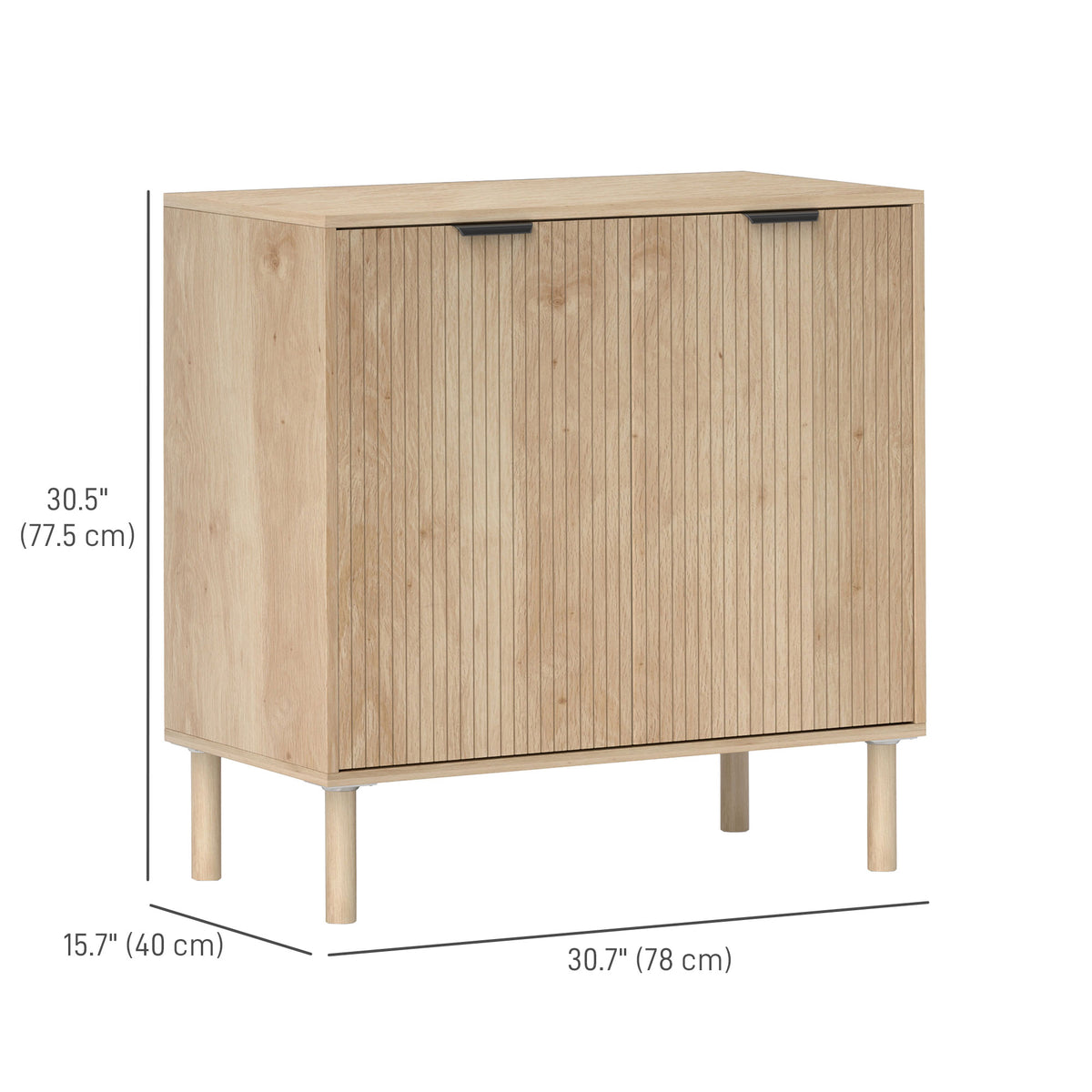 Accent Cabinet with Doors & Adjustable Shelf, Freestanding Console Cabinet with Wood Legs, Elevated Base for Living Room, Oak