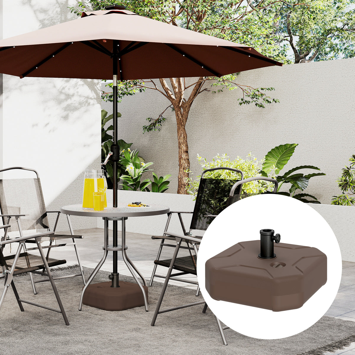 Square Patio Umbrella Base Holder, Outdoor Umbrella Stand, 17.7" L x 17.7" W x 9.8" H Brown