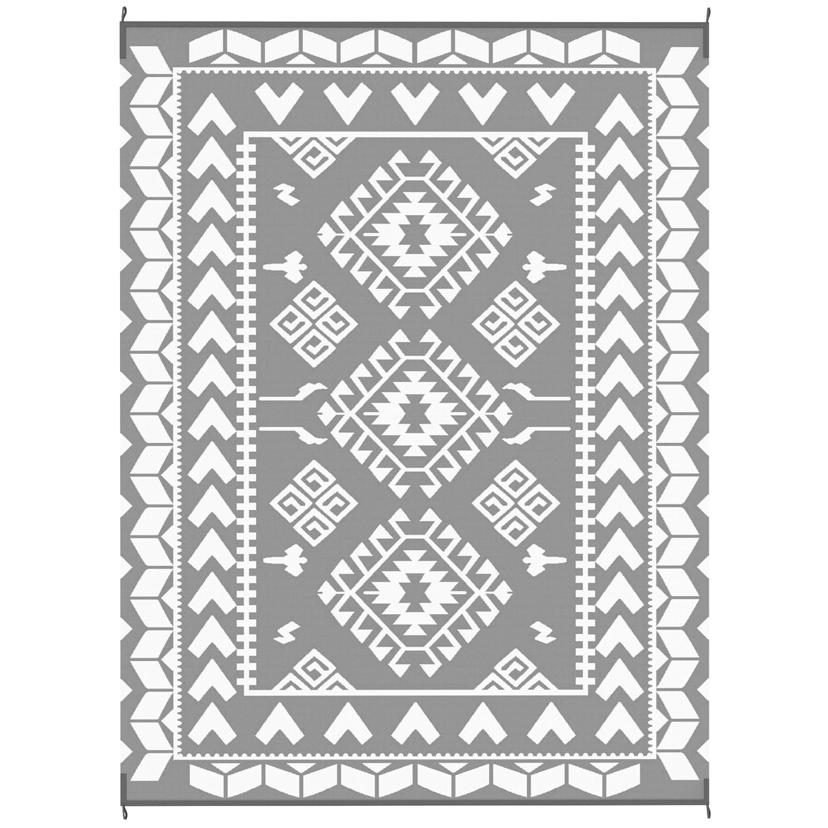9' x 12' Outdoor RV Rug, Reversible Patio Floor Mat with Carry Bag, Rhombus Patchwork, Grey and White