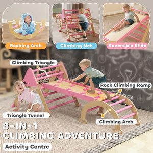 Qaba 8-in-1 Pikler Triangle Set, Foldable Wooden Climbing Toys with Arch, Ramp and Ladder for Ages 18-48 Mouths