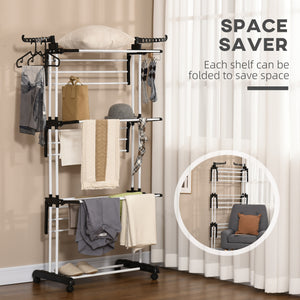 Foldable Clothes Drying Rack, 4-Tier Steel Laundry Rack for Drying Clothes with 2 Side Wings and 4 Castors – view 5