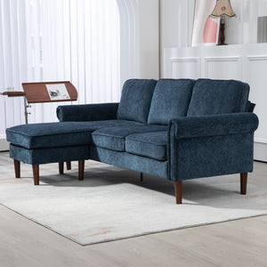 L Shape Sofa, Modern Sectional Couch with Changeable Chaise Lounge, Wooden Legs, Corner Sofa for Living Room, Dark Blue