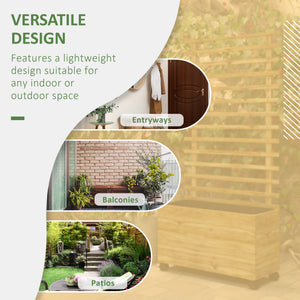 Wooden Planter with Trellis, Raised Garden Bed with 4 Wheels for Climbing Plants, 30" x 12" x 61", Nature Wood