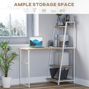 Computer Desk with Storage Sheves and Foldable Tabletop, Writing Desk for Home Office and Study, White, Natural