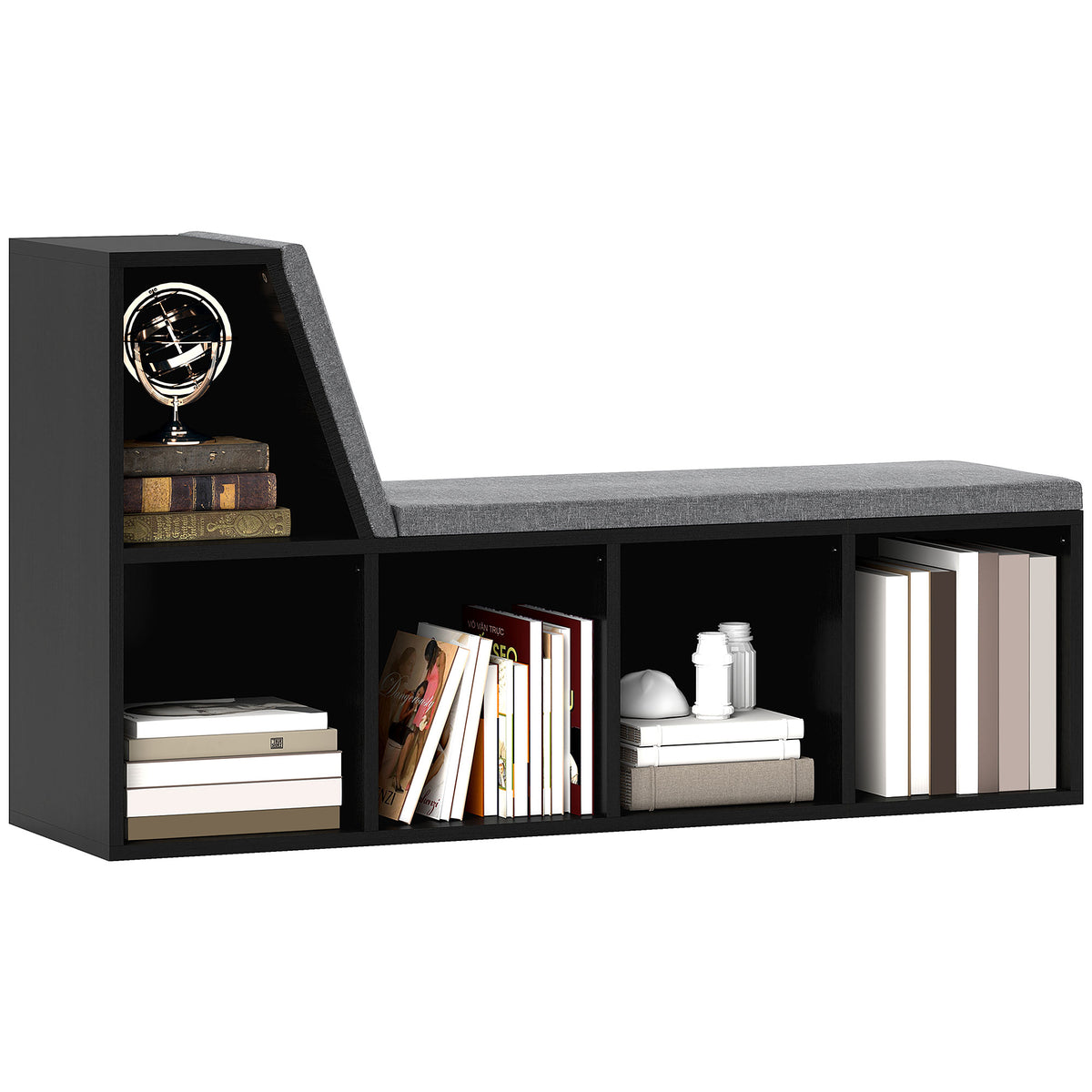 Multi-Purpose Bookshelf with 5 Cubes, 5-Cubby Bookcase with Cushioned Reading Nook and Storage Shelves, Blue – view 15