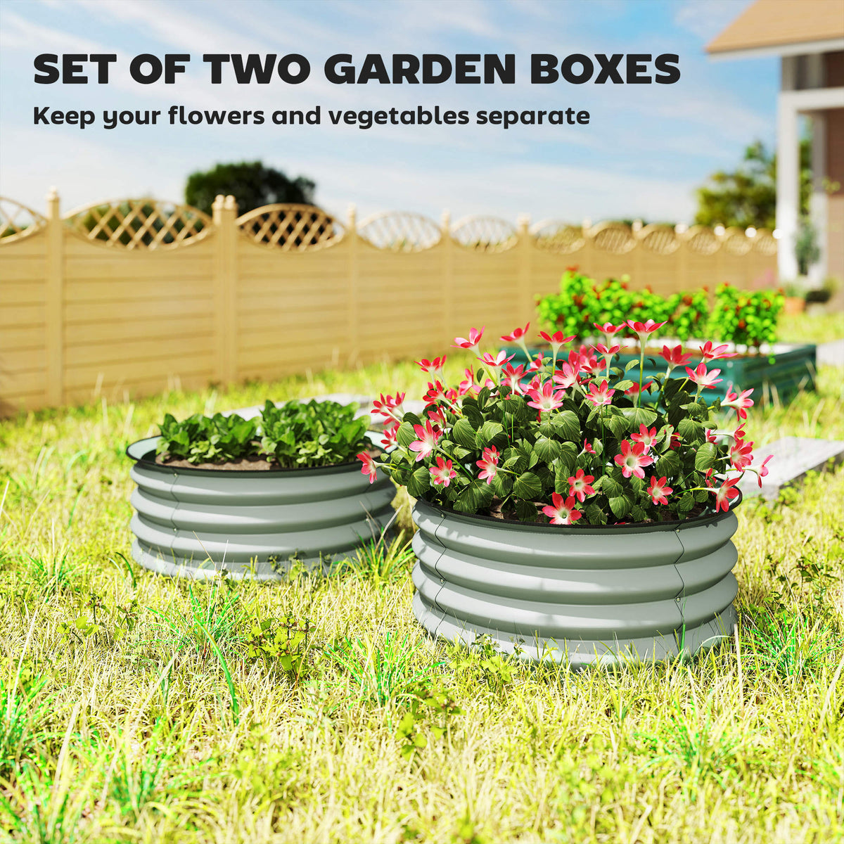 Set of 2 Raised Garden Bed, Metal Planter Box with Safety Edging, Easy-to-assemble Stock Tank, Dark Grey – view 10