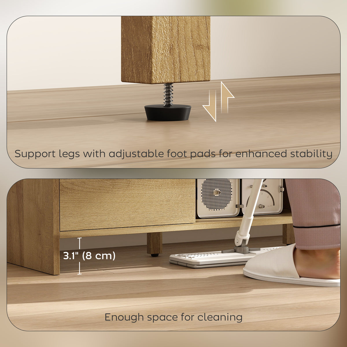 TV Stand for up to 65 Inch TV, Nordic Entertainment Center with 2 Cabinets and 2 Open Shelves for Living Room, Natural