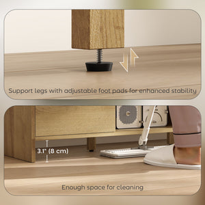 TV Stand for up to 65 Inch TV, Nordic Entertainment Center with 2 Cabinets and 2 Open Shelves for Living Room, Natural