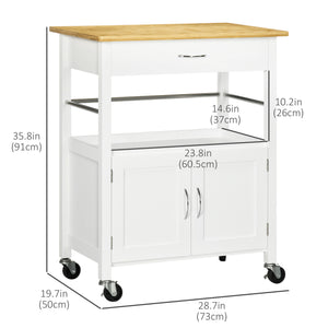 Kitchen Cart, Utility Trolley, Small Kitchen Island with Storage Drawer & Side Hooks for Dining Room, White
