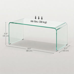 Glass Coffee Table, Clear Coffee Table for Living Room, Modern Rectangle Center Table with Safe Rounded Edges