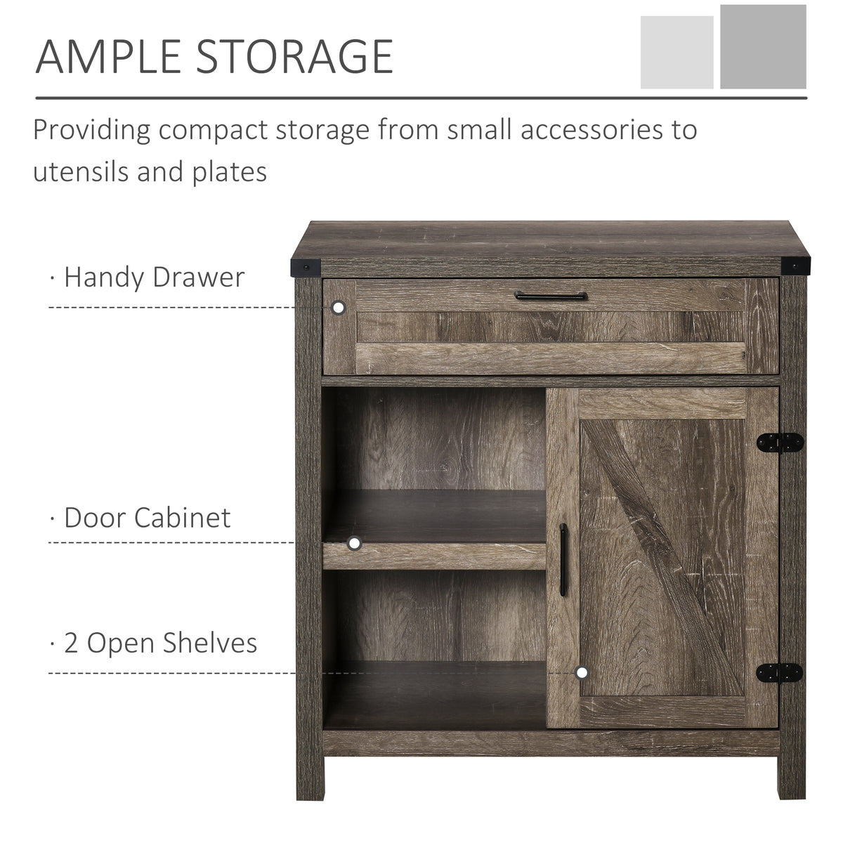 Rustic Barn Door Storage Cabinet Modern Farmhouse Buffet Sideboard for Kitchen & Dining Room Dark Oak – view 3