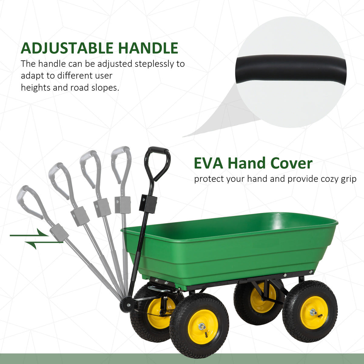 Garden Dump Cart Heavy Duty 440lbs Wagon with Steel Frame and 10'' Pneumatic Tires, Green – view 12