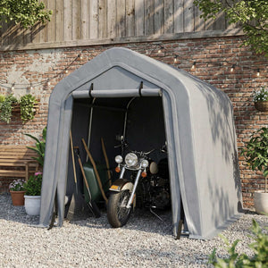 8' x 6' Carport with Sidewalls and Roll-up Door, Outdoor Storage Shelter for Motorcycle and Car, Grey – view 20