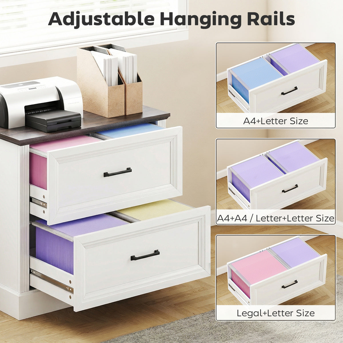 Lateral Filing Cabinet, Farmhouse File Cabinet with 2 Silent Drawers for Letter/A4/Legal Size Files, Black – view 11