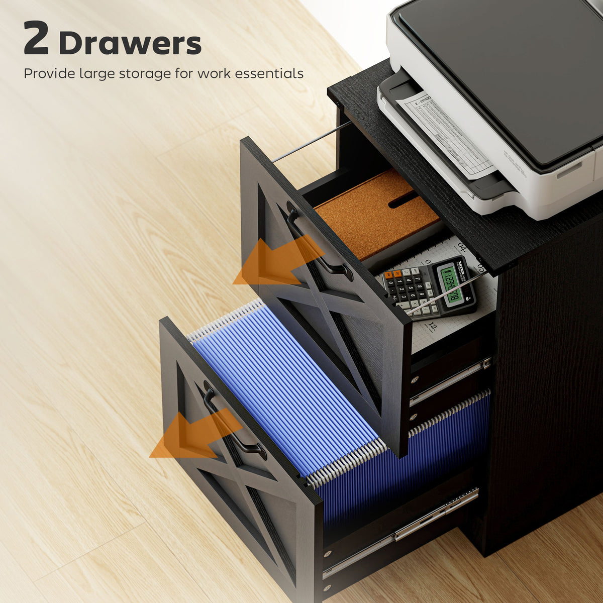 2 Drawer File Cabinet with Silent Slides, Vertical Farmhouse Filing Cabinet Fits Letter/A4 Size Home – view 4