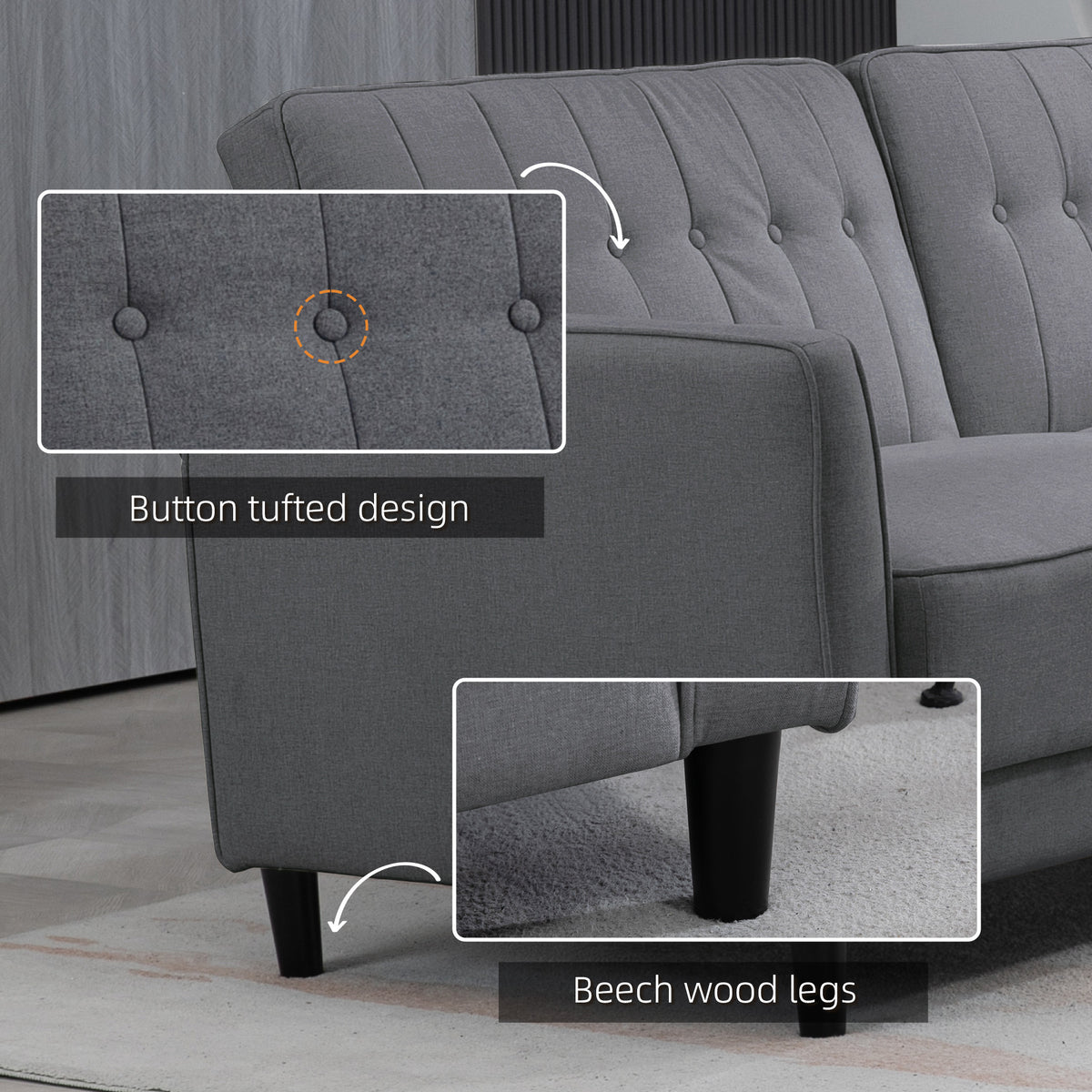 Convertible Bed with Couch, Button Tufted Fabric Sofa Bed with Adjustable Back for Living Room – view 6