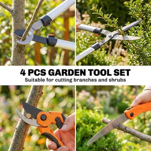 4 Pcs Pruning Shears Set with Hedge Shears, Loppers, Garden Secateurs and Folding Hand Saw with Aluminum Handle