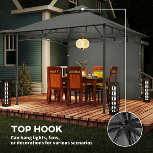10' x 10' Patio Gazebo, Double Roof Outdoor Gazebo Canopy Shelter with Storage, Hook, Metal Frame, Dark Grey – view 6
