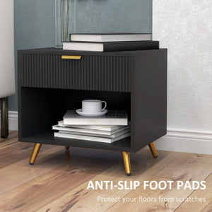 Nightstand with Fluted Panel, Bedside Table with Drawer and Open Compartment – view 6