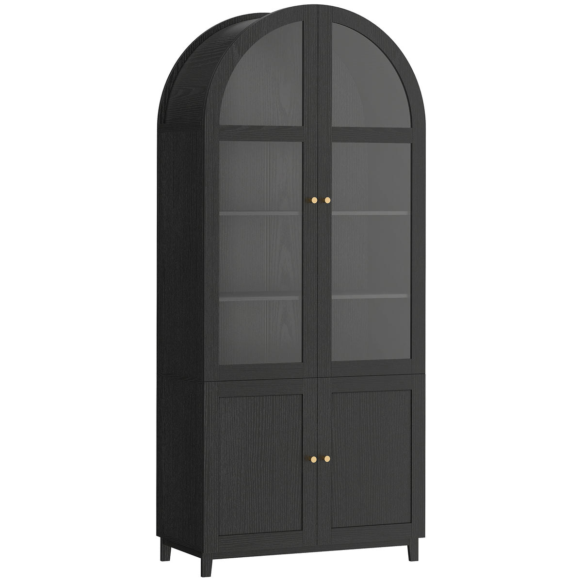 Arched Kitchen Pantry Cabinet, 71" Tall Farmhouse Kitchen Storage Cabinet with Acrylic Glass Doors, Oak – view 8