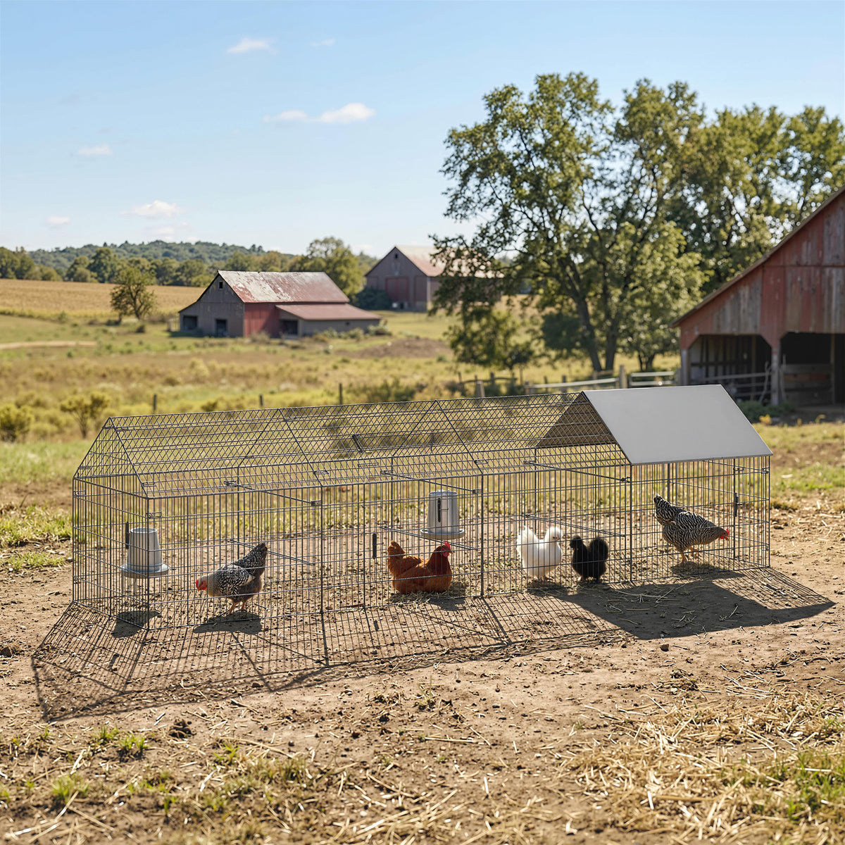 Metal Chicken Coop with UV-Resistant Cover for Hens, Rabbits, Ducks, Geese, 168.5" x 42.1" x 43.7", Grey – view 8