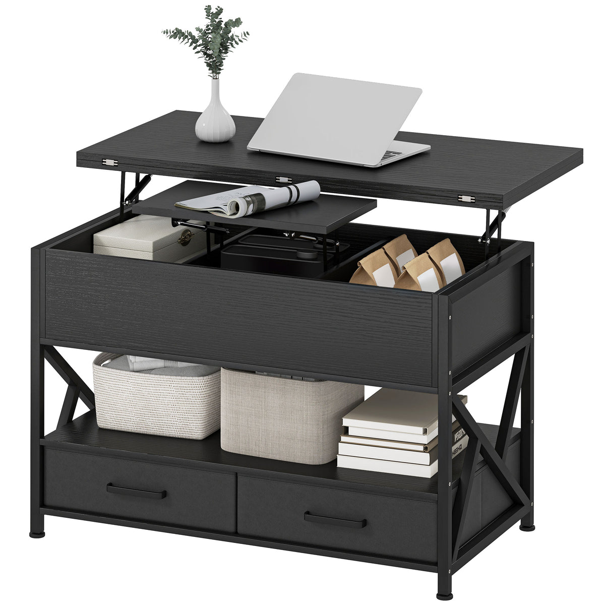 Modern Coffee Table, Lift Top Center Table with Fabric Drawers and Hidden Storage for Living Room