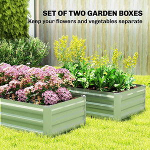 Set of 2 Galvanized Raised Beds for Garden, Outdoor Planter Box for Flowers, Herbs and Vegetables, Light Green