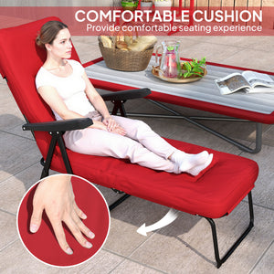 Outdoor Lounge Chair with Padded Cushion, Folding Reclining Patio Garden Chair with Recline Back, Footrest – view 26