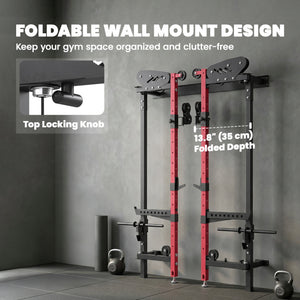Soozier Foldable Power Cage, Space-Saving Power Rack with Pull-Up Bar, Cable Pulley System, 1540 lbs Capacity