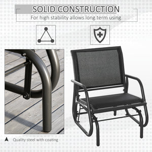Patio Glider Outdoor Glider Chair with Breathable Mesh Seat & Backrest, Armrests and Metal Frame, Black